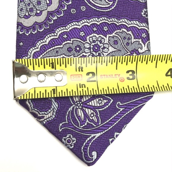 David Donahue Tie Men Silk Purple Light Blue Silver Paisley Necktie Woven Italy - Picture 11 of 12